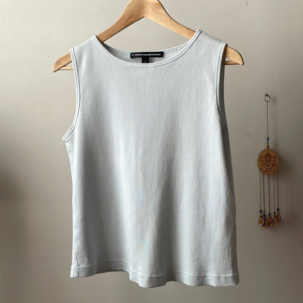 Company Ellen Tracy Dusty Blue Boxy Tank Top W/ Thick, Ribbed Material- Size X